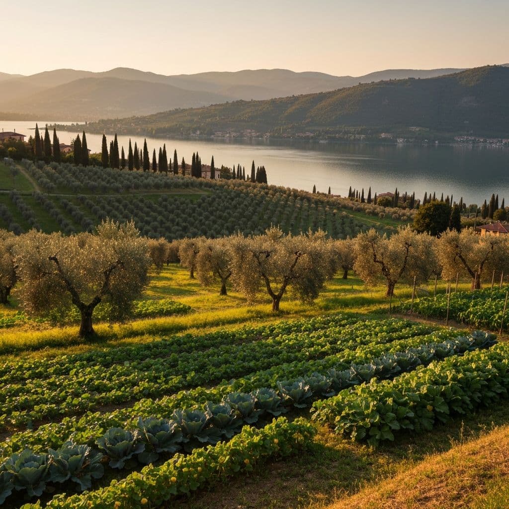 Paesaggio di campi e colline del lago di Garda